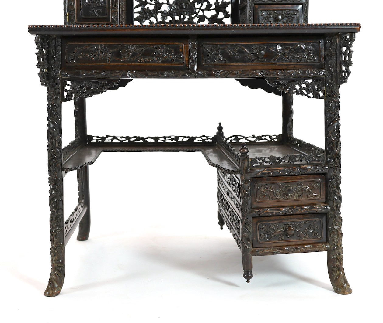 A late 19th century Chinese hongmu desk, width 95cm, depth 70cm, height 1268cm